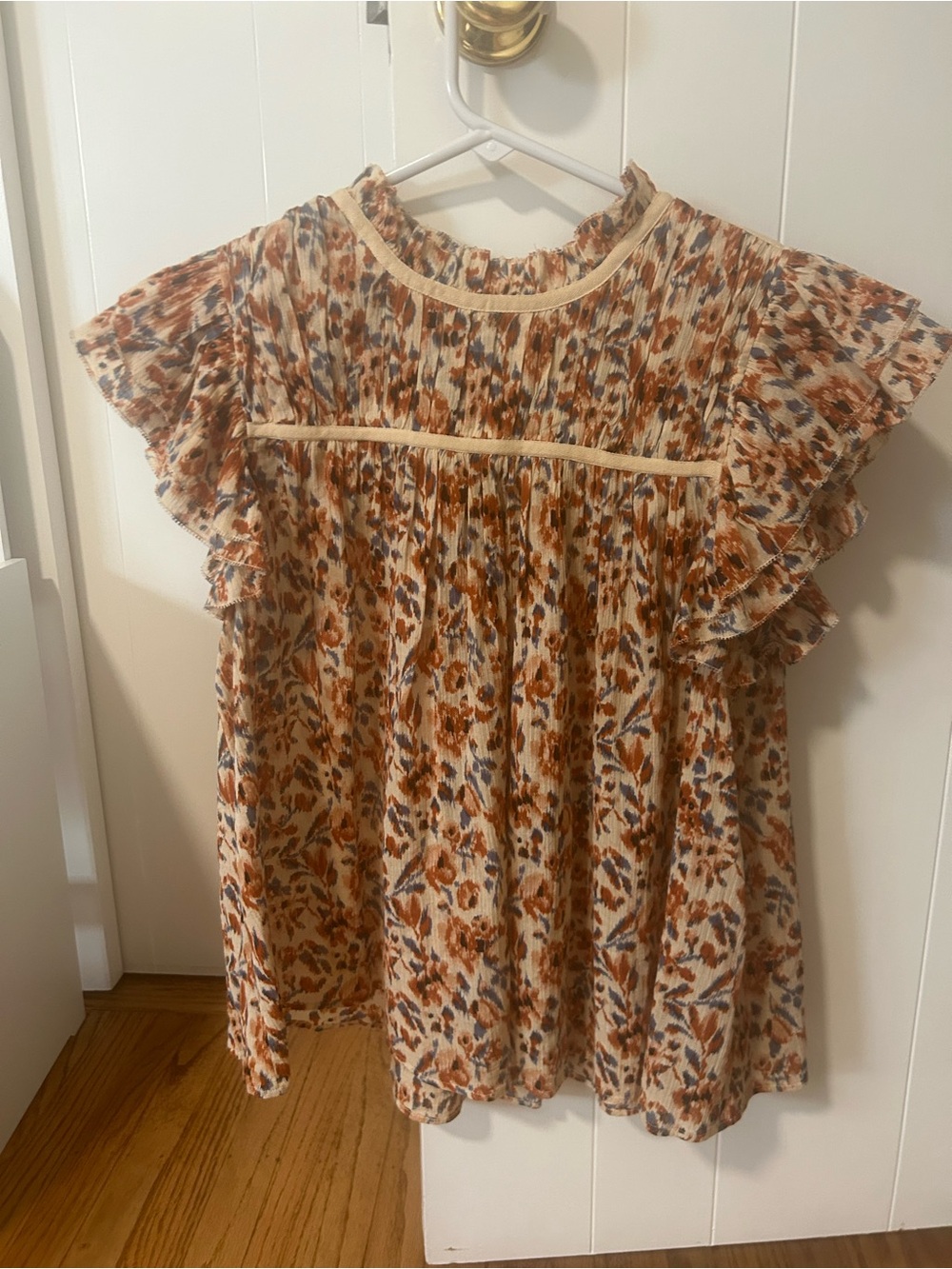 Ulla Johnson Etta Blouse with Rust and Dusty Blue Floral Print -size 6